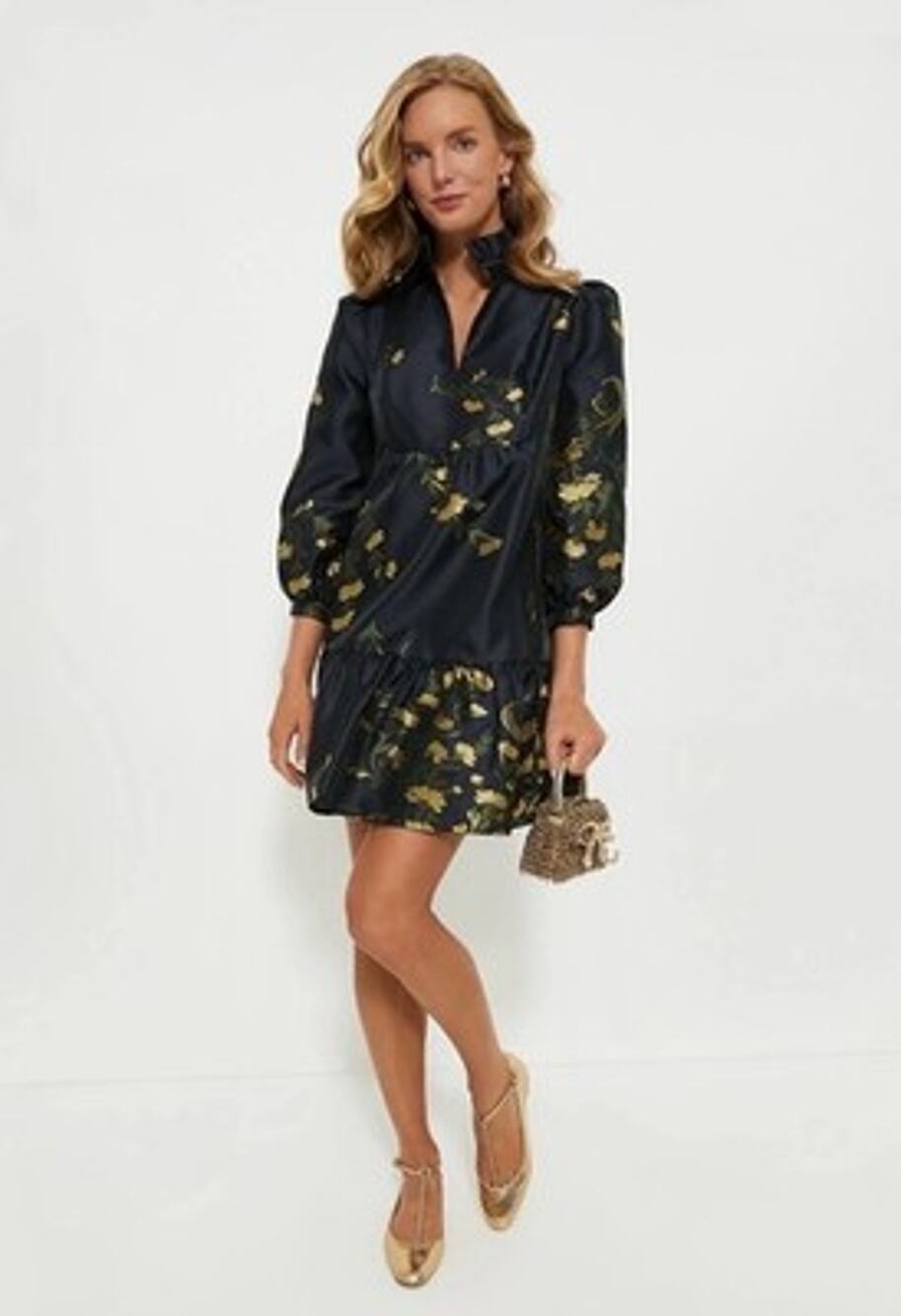 Tuckernuck Navy Jasmine Vine Jacquard Palmerston Pleated Ruffle Mini Dress Small